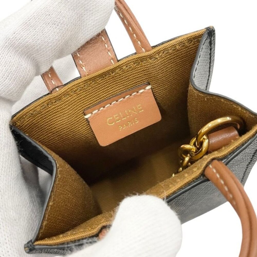 Celine Charm Brown White Gold Triomphe Canvas Logo Micro Vertical Cabas - Picture 7 of 9